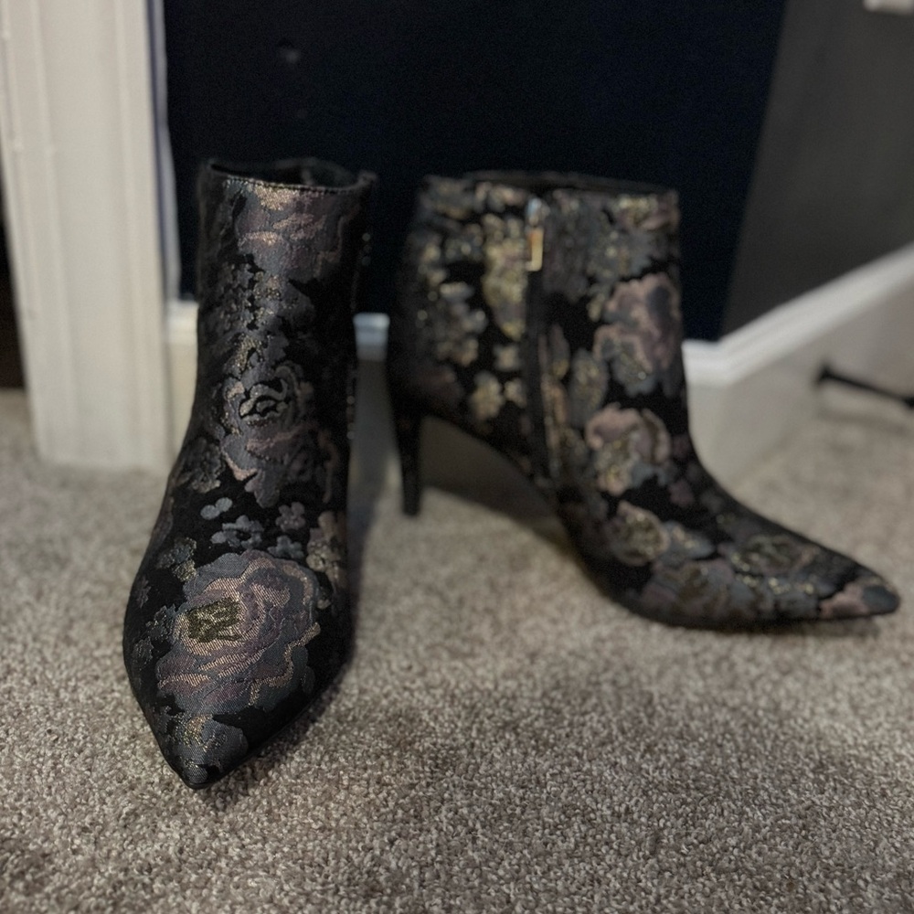 a new day Black Floral Ankle Booties